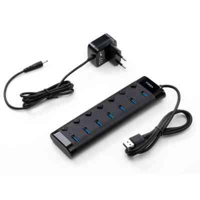Концентратор Vinga USB3.0 to 7*USB3.0 1m cable with Switch and Power Adapter (VHA3A7B) Винница