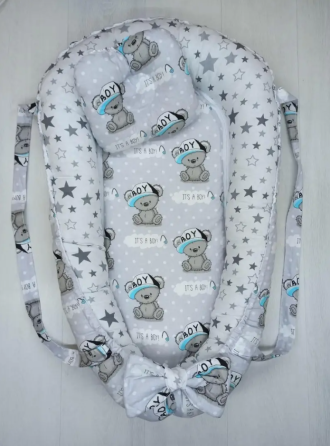 Позиціонер для новонародженого кокон, babynest з ручками, зі знімним дном + подушка BST Ведмедик Сірий Кривий Ріг
