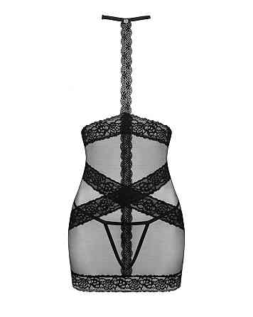 Полупрозрачная Сорочка с открытой грудью Obsessive Lacrisia chemise M/L, черная, с чокером Sex Aura Киев