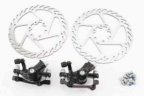 Гальмо Disk-brake переднє (F160/R140мм)+заднє (F180/R160мм), диски 160мм, кріпл. 6 болтів, чорні DX-2018, тип 2 Киев