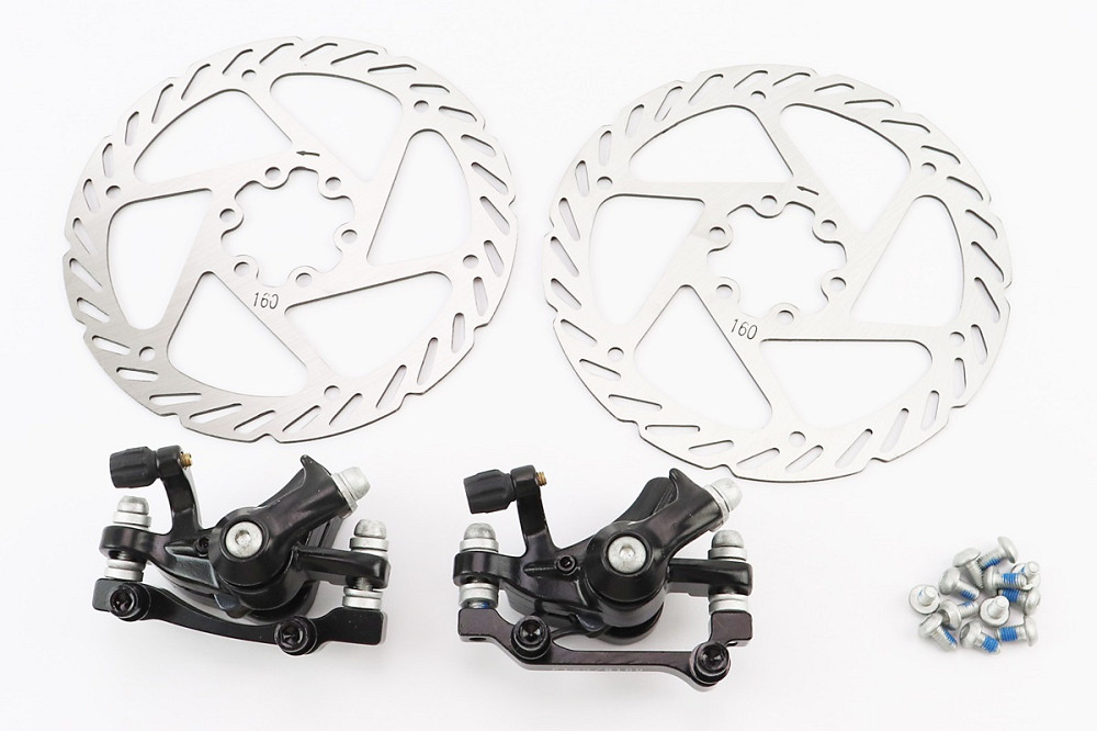 Гальмо Disk-brake переднє (F160/R140мм)+заднє (F180/R160мм), диски 160мм, кріпл. 6 болтів, чорні DX-2018, тип 2 Киев - изображение 1