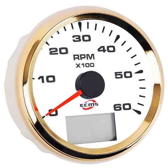 Тахометр ECMS HMH3-WG-6KL диаметр 85мм, рамка золото, дисплей белый Черкассы