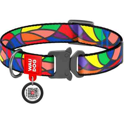 Нашийник для тварин WAUDOG Nylon з QR паспортом "Вітраж" металева пряжка-фастекс М (5175) Вінниця
