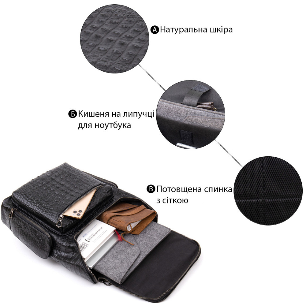 Рюкзак під рептилію шкіряний Vintage 20431 Чорний Київ - фото 5