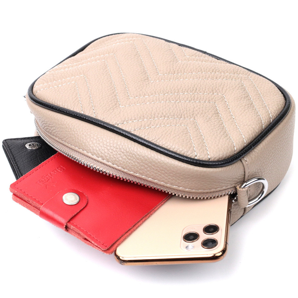 Жіноча вечірня сумка на ланцюжці з натуральної шкіри Vintage 22381 Бежева Київ - фото 8