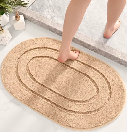 Килимок для ванної кімнати і душа килимок для ніг в душову, мікрофібра, атиковзкий овальний 50х80 см, бежевий Кам'янець-Подільський