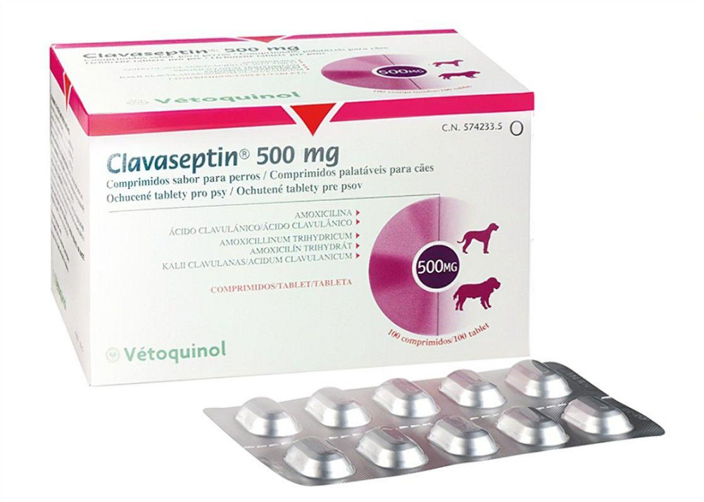 Клавасептин (Clavaseptin) 500 мг 10 табл. - 1табл./40кг (для лікування захворювань шкіри кішок і собак) Vetoquino Вінниця - фото 1