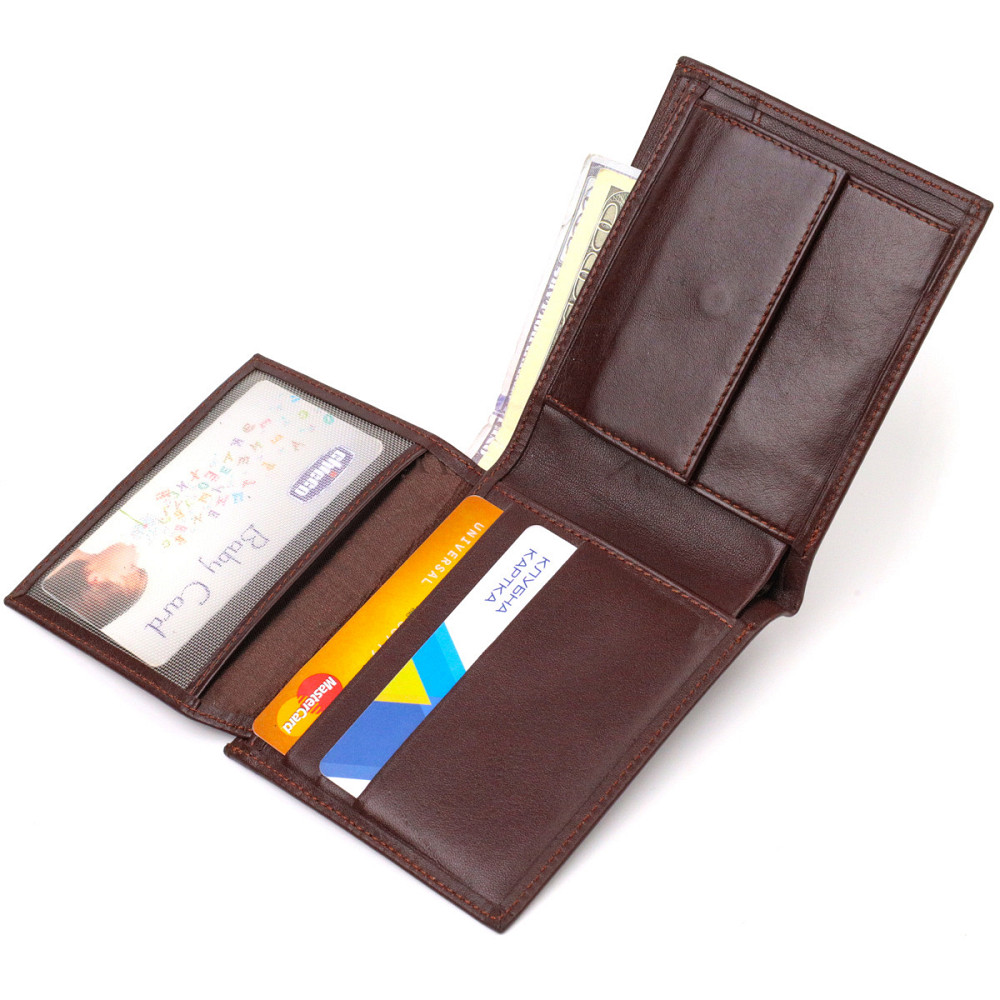 Оригінальне чоловіче портмоне з натуральної гладкої шкіри Темно-коричневе (CANPELLINI) Київ - фото 10