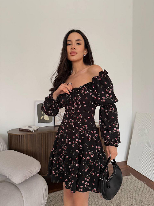 Женское вечернее романтичное платье с принтом цветочным Черный, 44/46 Одесса - изображение 8