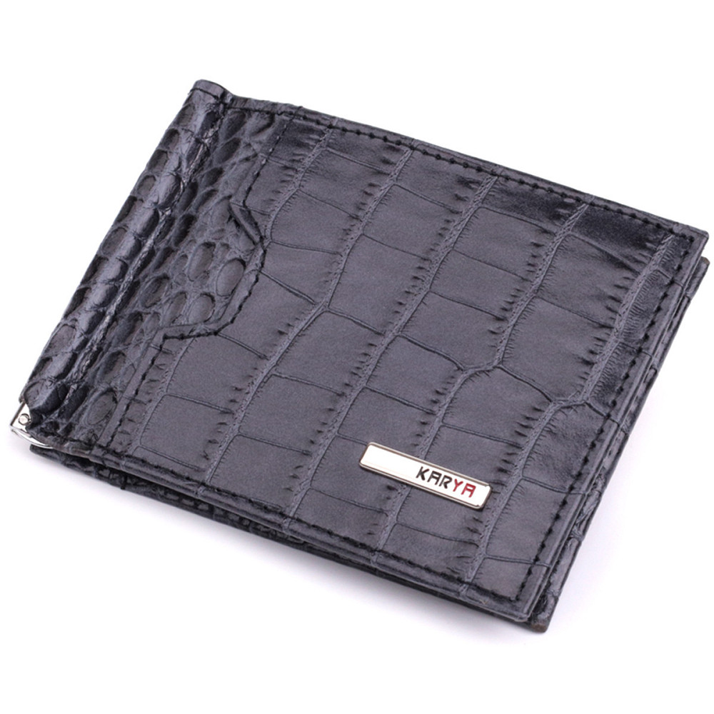 Практичный мужской кошелек-зажим из натуральной кожи Серый (KARYA) Киев - изображение 5