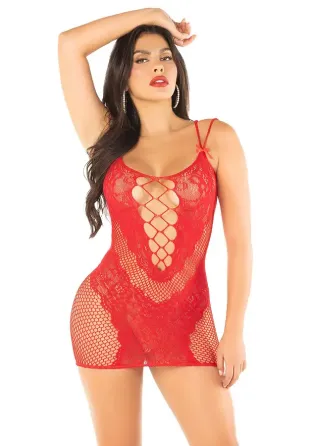 Сукня Leg Avenue Lace and Net Mini Dress with Dual Strap One Size, Red Львів
