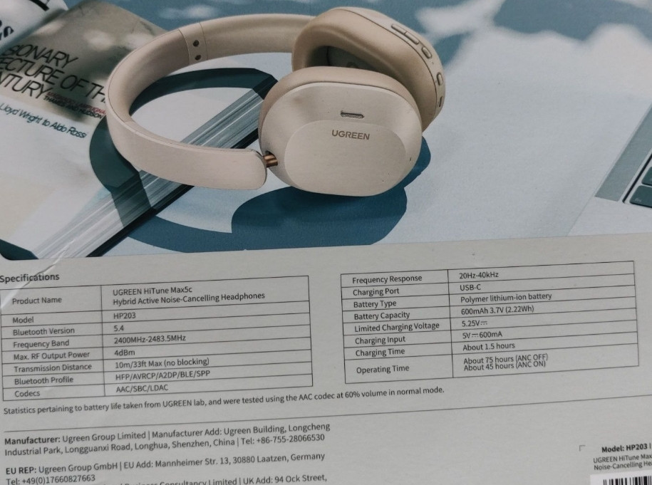 Ugreen Max5c bluetooth 5.4 навушники. Харків - фото 1