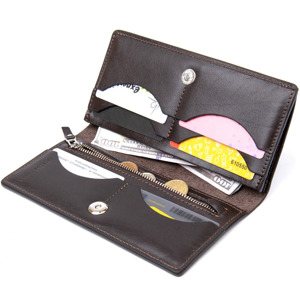 Шкіряне глянсове портмоне GRANDE PELLE 11469 Темно-коричневий Київ - фото 3