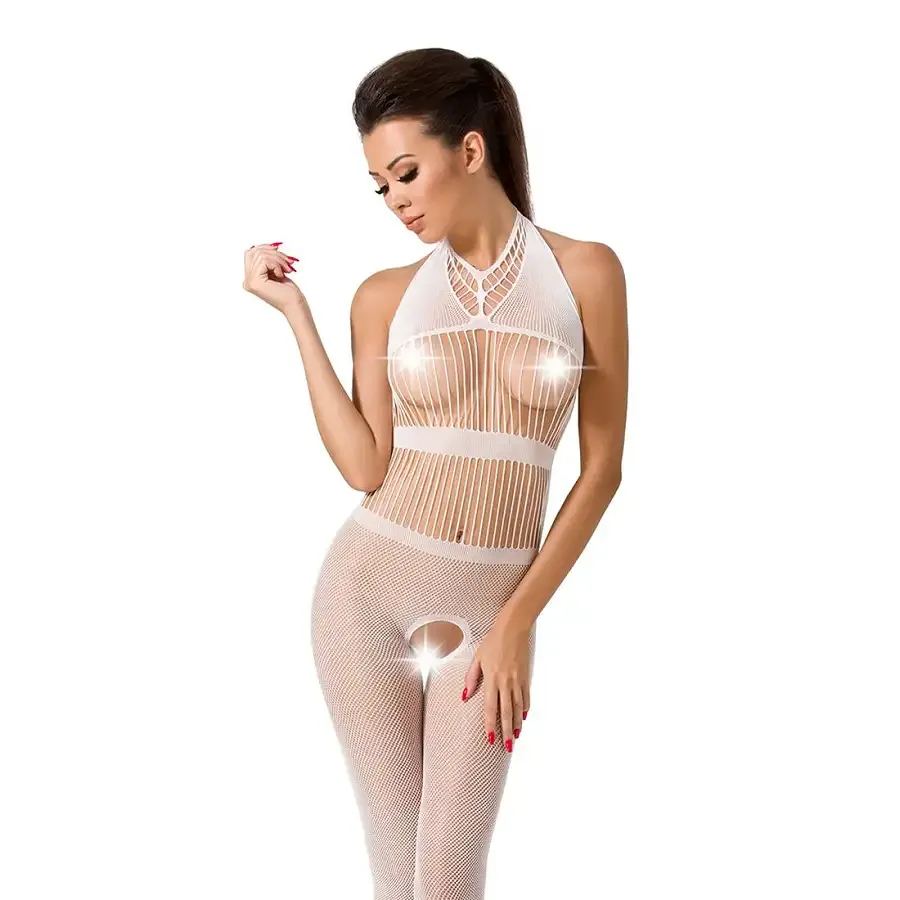 Бодістокінг Passion BS048 white, комбінезон, імітація колгот та відкритого топа Львів - фото 1