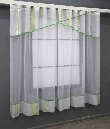 Кухонная занавеска VR-Textil № 078к белый с золотисто-салатовым 280х170 см (59-963) Киев
