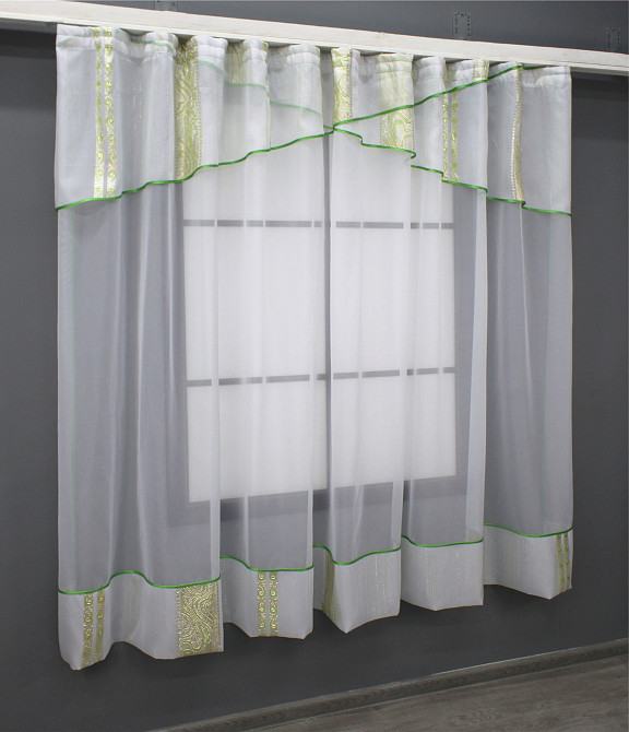 Кухонная занавеска VR-Textil № 078к белый с золотисто-салатовым 280х170 см (59-963) Киев - изображение 2