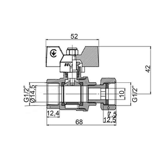 Кран кульовий прямий з накидною гайкою SOLOMON 1/2″ ВВ PN40  (V6002-S) Луцк