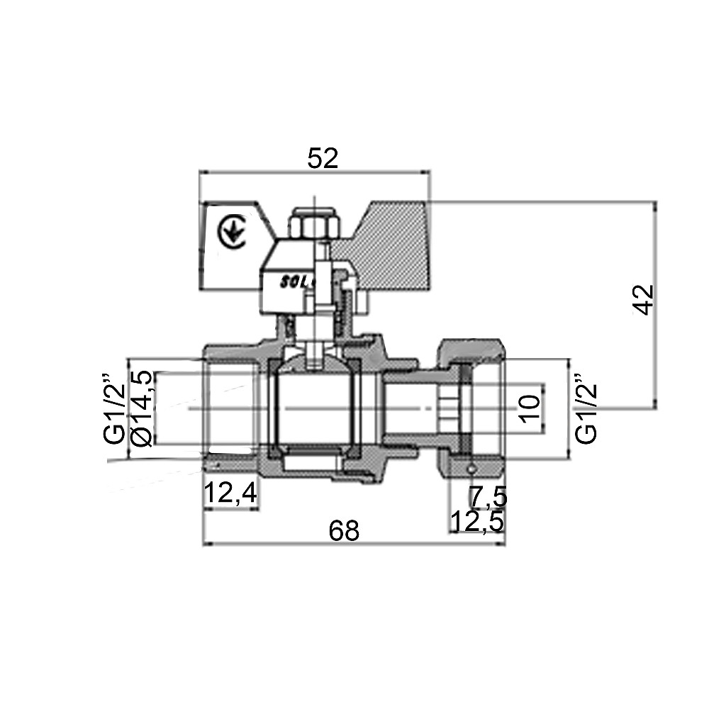 Кран кульовий прямий з накидною гайкою SOLOMON 1/2″ ВВ PN40  (V6002-S) Луцьк - фото 4
