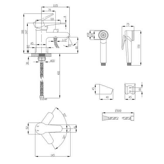 Змішувач для раковини Lidz (CRM) 14 34 001FB з лійкою для гігієнічного душу (LIDZCRM1434001FB) Київ