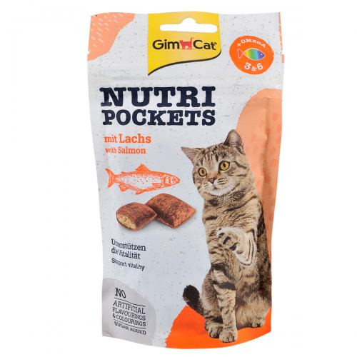 Витаменное лакомство GimCat Nutri Pockets для кошек для укрепления иммунной системы и здоровья с лососем Омега 3/6 60 г Киев - изображение 1