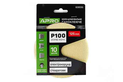 Круг шлифовальное стеаратовое покрытие (на липучке) 125мм Р100 APRO Ровно
