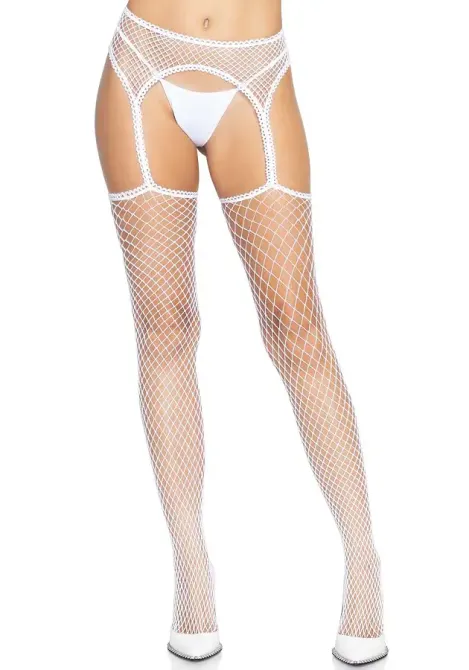 Панчохи-сітка Leg Avenue Net stockings with garter belt One size White, пояс, підв’язки Львів - фото 1