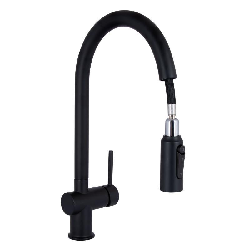 Смеситель для кухни Qtap Rozcesti с выдвижным изливом с подключением для питьевой воды QTROZ366BLM45940 Black Харьков - изображение 3