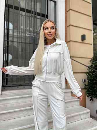 Женский стильный повседневный велюровый костюм двойка Молочный Одесса