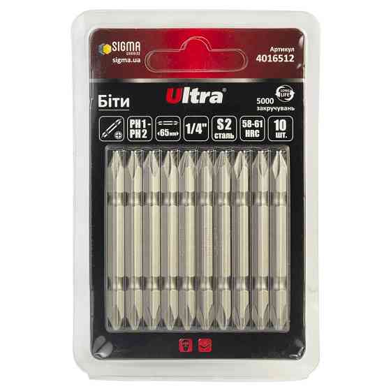 Біти PH1-PH2×65мм 1⁄4" 10 шт S2 (блістер) ULTRA (4016512) Київ