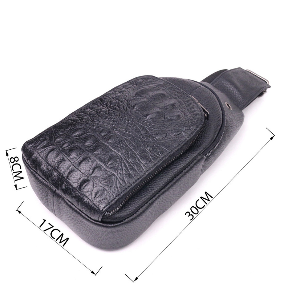 Чоловіча сумка слінг із натуральної фактурної шкіри 21400 Vintage Чорний Київ - фото 9