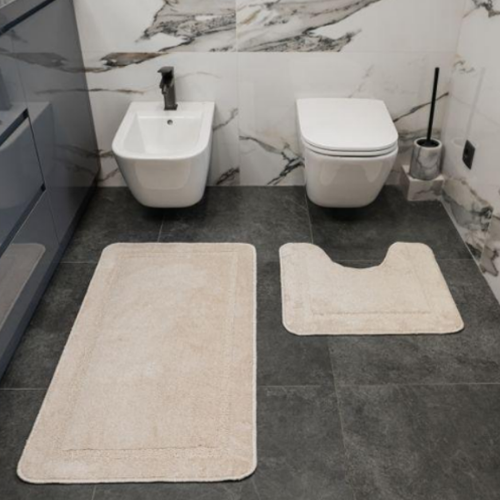 Набір килимків для ванної кімнати 2шт 57*100см+57*50см U-виріз Абстракція Joy молочний тафтинг Дариана Житомир - фото 7