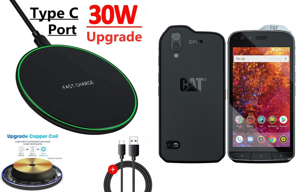 Бездротовий зарядний пристрій Copper до 30W для CAT S75, USB-C, LED Київ - фото 1