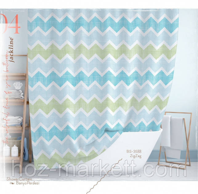Тканевая шторка для душа Тропик 180 х 200 см Турция зигзаг Харьков - изображение 1