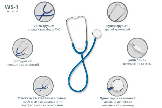 WS-1 Стетоскоп с односторонней головкой (синий) Днепр - изображение 5