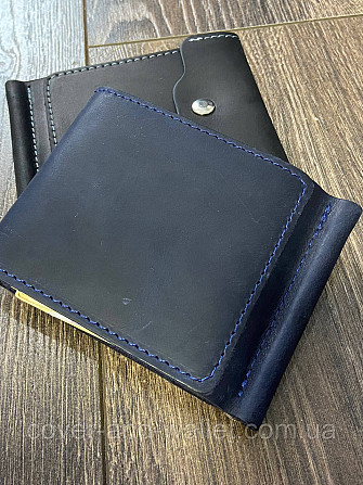 Шкіряний затискач для купюр та карток на кнопці синього кольору LQ Leather Київ - фото 8