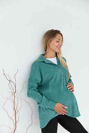 Женская рубашка для беременных стиля oversize из микровельвета Varna размер S-М Lullababe темно-оливковая Кривой Рог