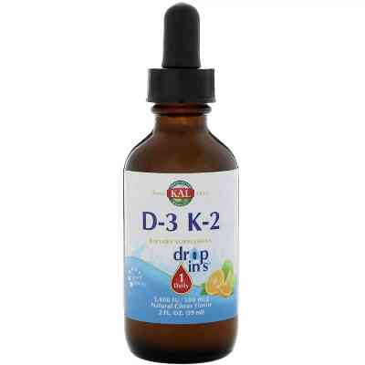 Вітамін KAL Вітамін D3 + K2, Vitamin D3 K2 Drop, цитрусовий смак, 59 мл. (CAL-41369) Вінниця