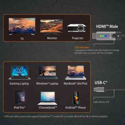 Кабель мультимедийный USB-C to HDMI M 1.8m 8K 60Hz LED RGB J5create (JCC157-N) Винница