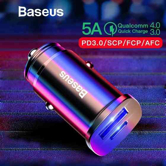 Автомобильное зарядное устройство BASEUS B5-C15C PPC Car Charger 30W PD QC 4.0 (Черное, Type-C + USB) Николаев