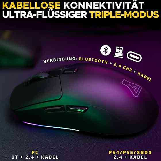 Ігрова миша G-LAB Kult Titanium Pro Чорна бездротова 3-в-1 Bluetooth/2.4ГГц/дріт 12000 DPI RGB зарядна станція Київ