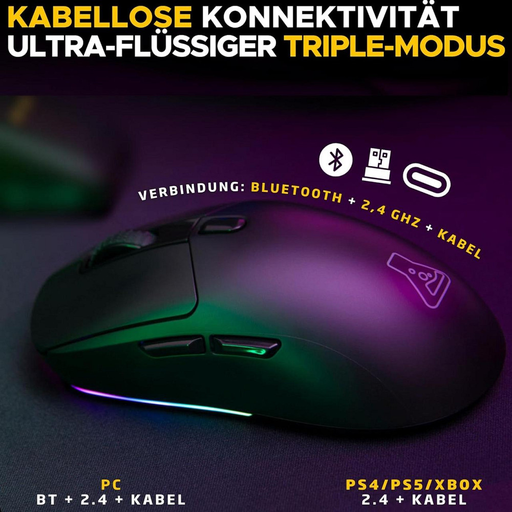 Игровая мышь G-LAB Kult Titanium Pro черная беспроводная 3-в-1 Bluetooth/2.4ГГц/кабель 12000 DPI RGB Киев - изображение 4