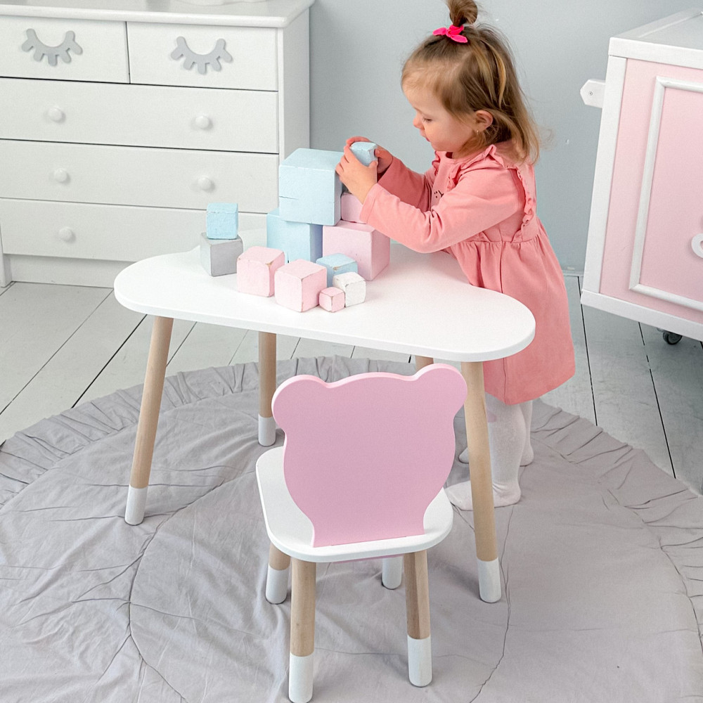 Дитячи набір столик та стільчик, стіл хмаринка білий 46х70х40 і стільчик ведмедик рожевий 26х26х24, Київ - фото 6