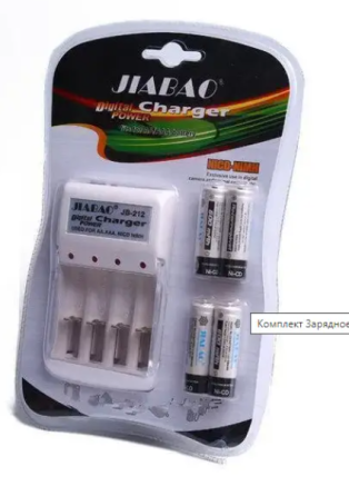 Комплект Зарядне + батарейки пальчик JIABAO 212AA 4 штуки Ni-MH AA 1.2V 3278 Київ