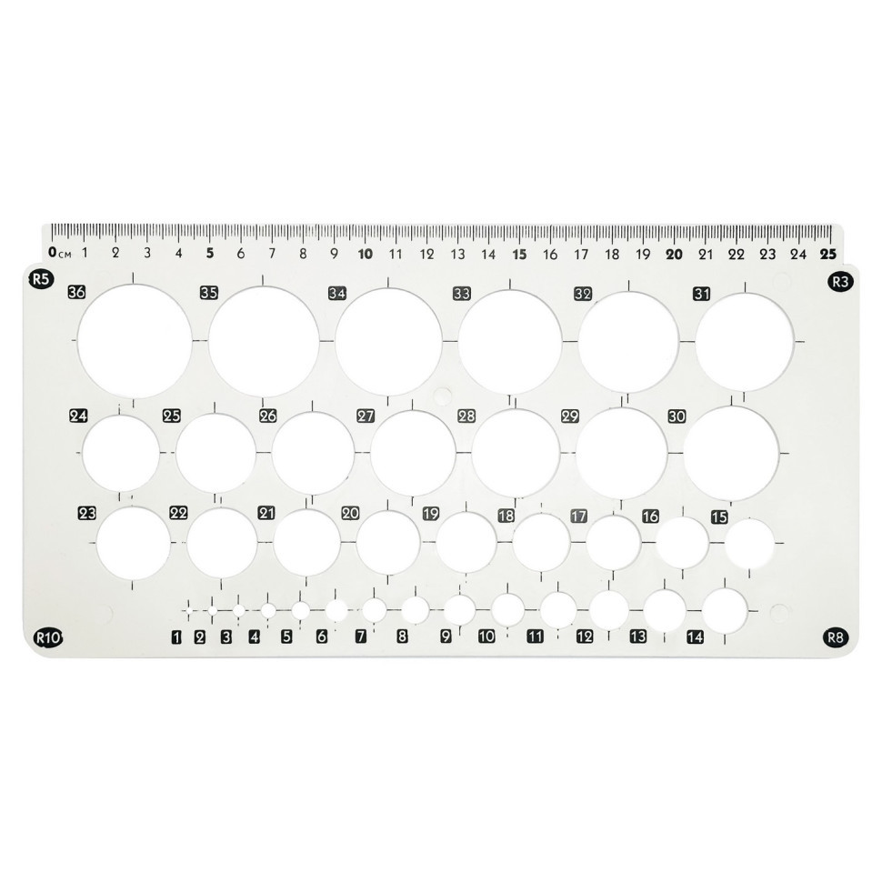 Лінійка-трафарет "Окружності" AS-0246, К-9060м d=1-36 мм, 25 см, білий Вінниця - фото 1