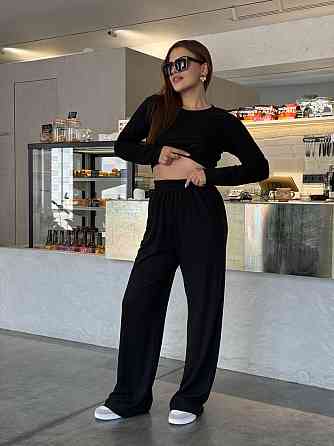 Женский костюм штаны с лонгсливом рубчик Бежевый Черный XS/S Харьков