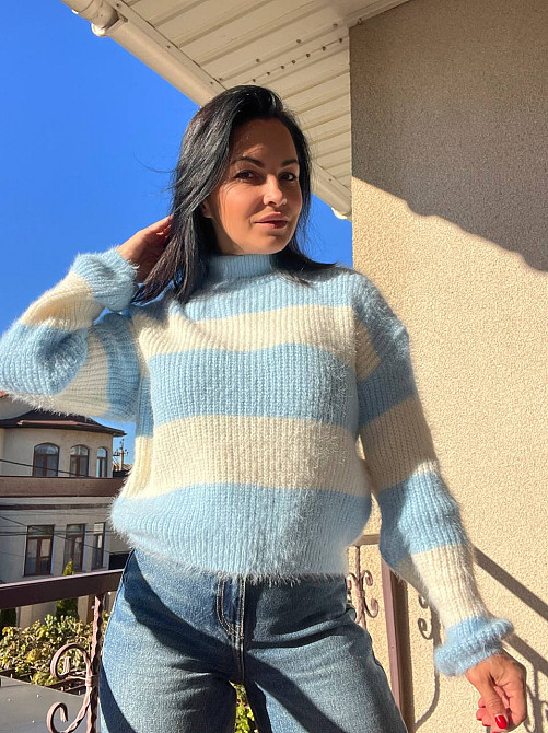 Свитер женский A-N 2157 широкая полоса короткий пушистый ангора, голубой, 42-46 Киев - изображение 11