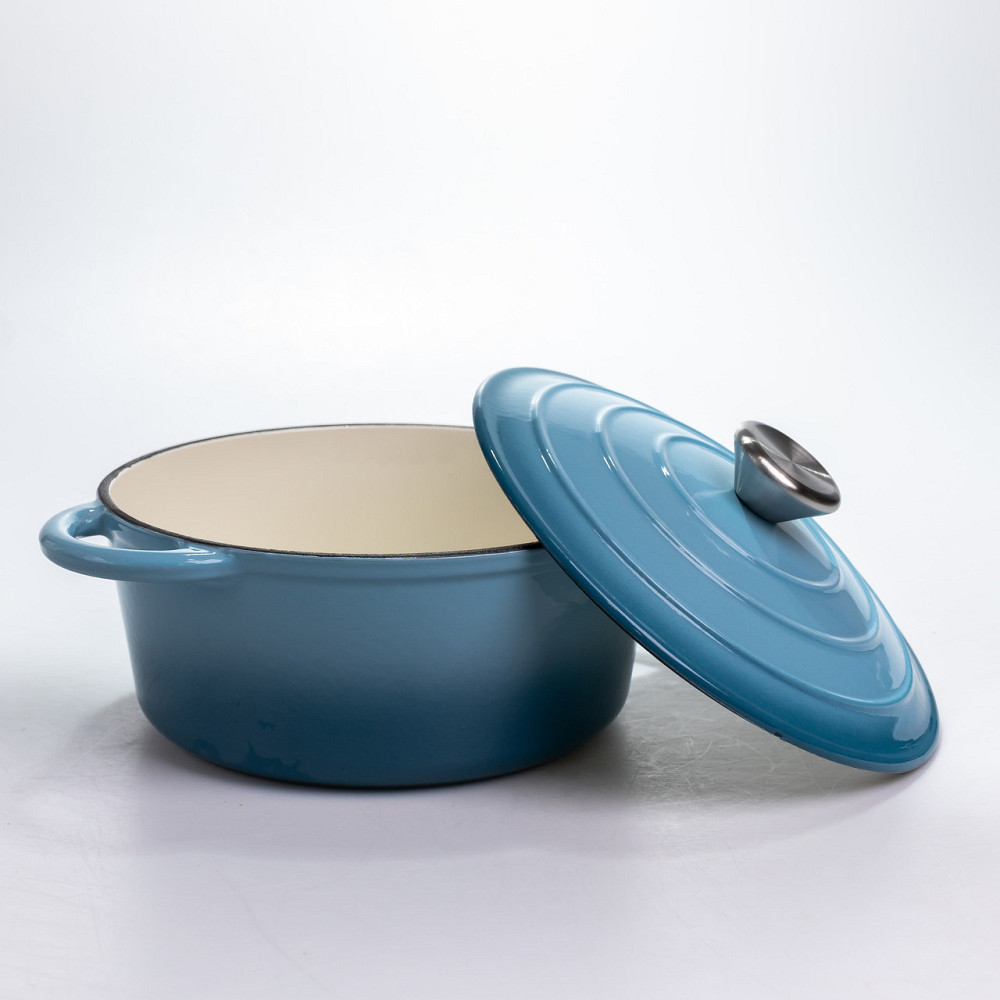 Каструля чавунна емальована 2.5 л синя HP-1-14-BLUE з кришкою для тушкування та запікання Київ - фото 3