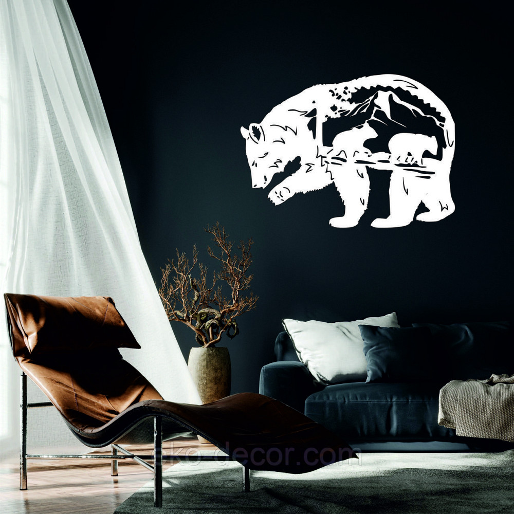 Декоративне настінне Панно «Ведмідь», Декор на стіну 70*50 см, Білий Київ - фото 1