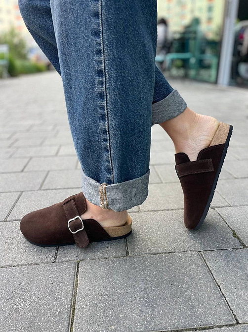 SEE SEVEN Стильні шльопанці жіночі замшеві із закритим носком шоколадні SEE SEVEN 1611 Коломыя - изображение 4