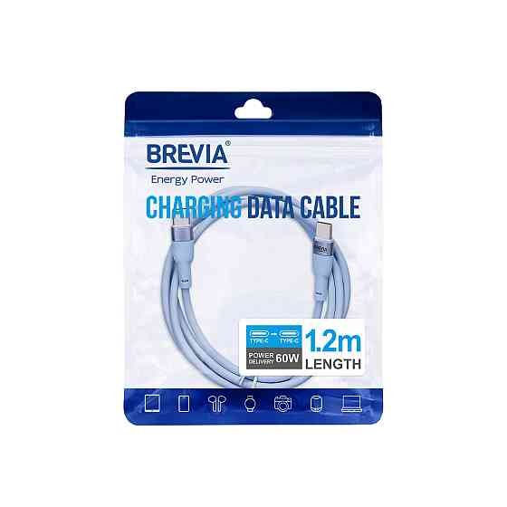 Кабель Brevia Type-C to Type-C 60W 1,2м, синій ZIP (52120UCCZ1) Львів